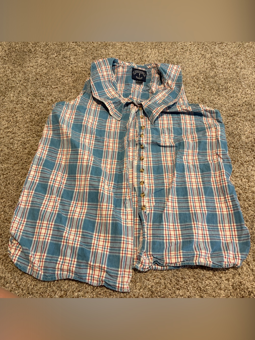 Blue Plaid Button-Up Tank - 100% Cotton